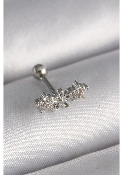 Bfs 316L Çelik Gümüş Renk Zirkon Taşlı Çiçek Tragus Piercing