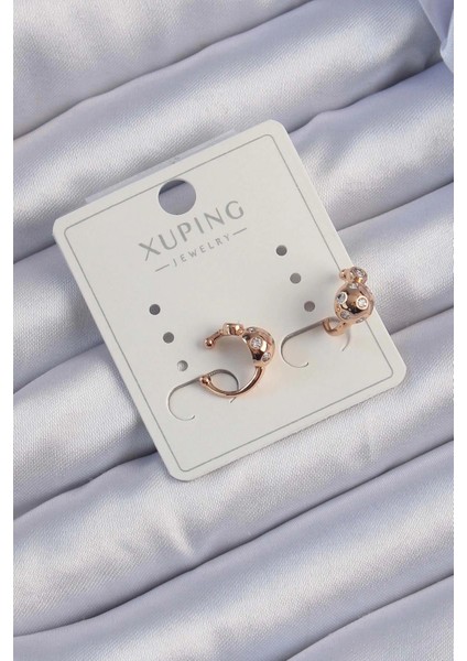 Bfs Xuping Rose Renk Zirkon Taşlı Bombeli Topçuk Earcuff Küpe