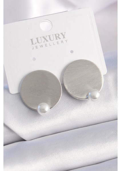 Bfs Pirinç Gümüş Renk Plaka Model Inci Detay Kadın Küpe