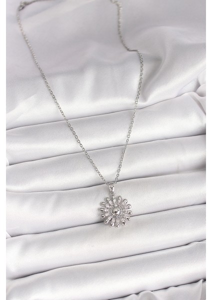 Bfs 316L Çelik Gümüş Renk Zincir Zirkon Taşlı Güneş Model Kadın Kolye fiyatları