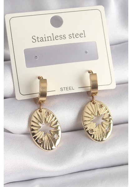 Bfs 316L Çelik Gold Renk Kutup Yıldız Işleme Kadın Küpe