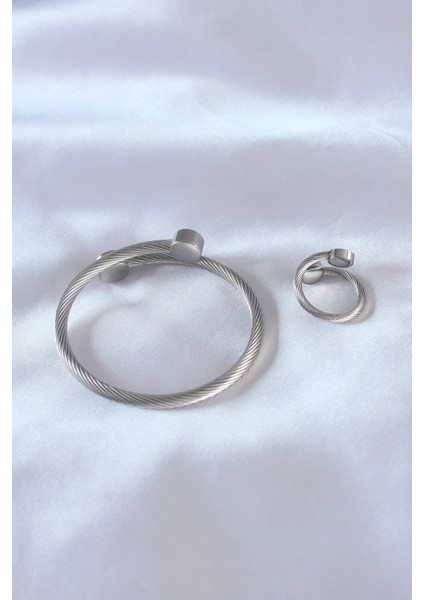 Bfs Çelik Gümüş Renk Sıkı Burgu Model Erkek Bileklik Yüzük Seti fiyatları