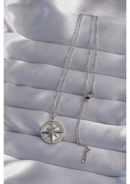 Bfs 316L Çelik Zincir Gümüş Renk Zirkon Taşlı Kutup Yıldızı Kolye fiyatları