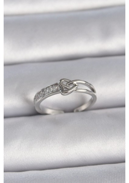 Bfs Pirinç Gümüş Renk Ayarlanabilir Zirkon Taşlı Düğüm Kalp Model Kadın Yüzük