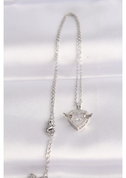 Bfs 316L Çelik Zincir Gümüş Renk Zirkon Taşlı Kanatlı Kalp Kolye fiyatları