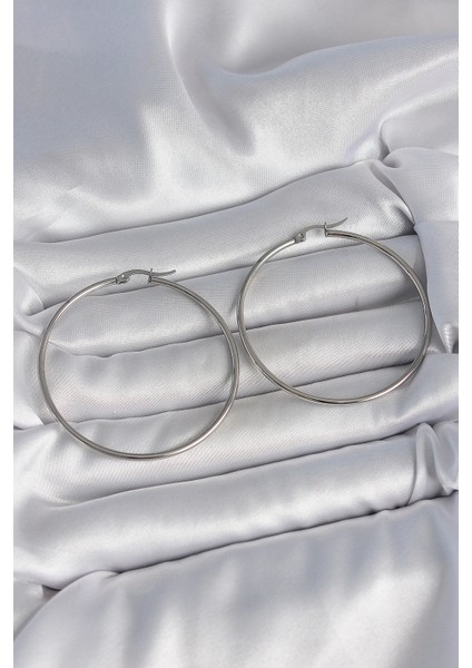 Bfs 316 Çelik Gümüş Renk 53 mm Halka Model Kadın Küpe