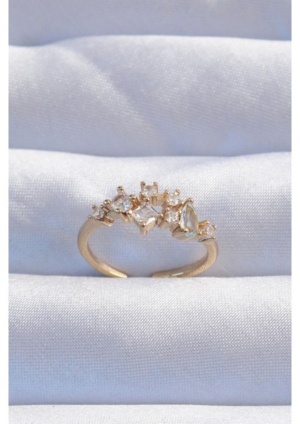 Bfs Pirinç Gold Renk Zirkon Taşlı Damla Detay Ayarlanabilir Yüzük