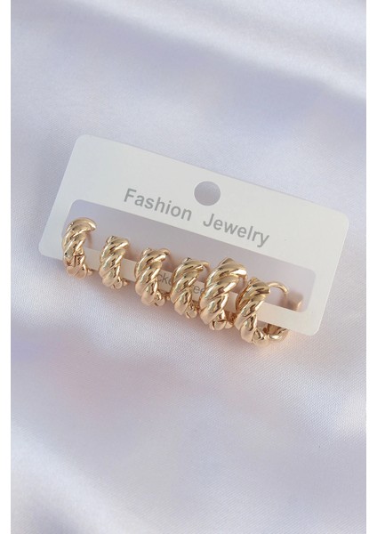 Bfs Pirinç Gold Renk Minimal Tırtıklı Küpe Seti