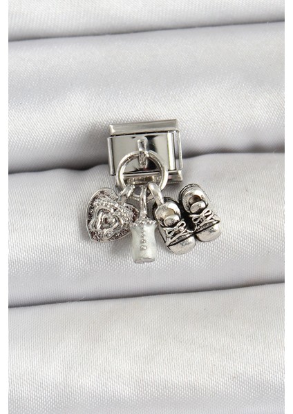 Bfs 316L Çelik Gümüş Renk Bebek Konsept Nomination Charm