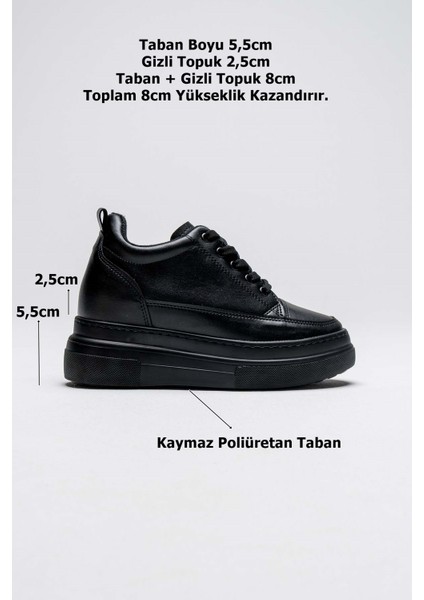 Alexis Premium 8 cm Gizli Topuk Siyah Kadın Spor Ayakkabı