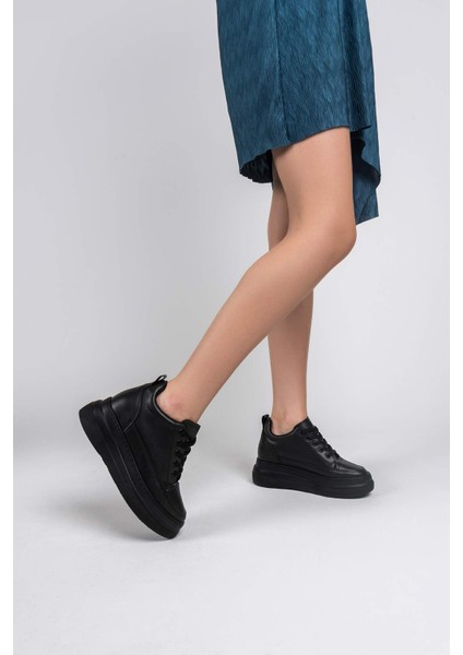 Alexis Premium 8 cm Gizli Topuk Siyah Kadın Spor Ayakkabı