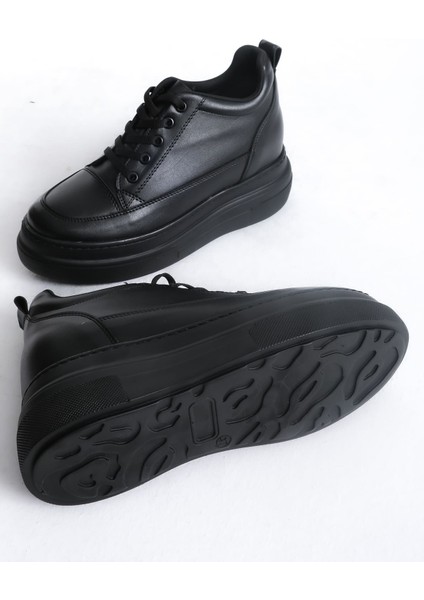 Alexis Premium 8 cm Gizli Topuk Siyah Kadın Spor Ayakkabı