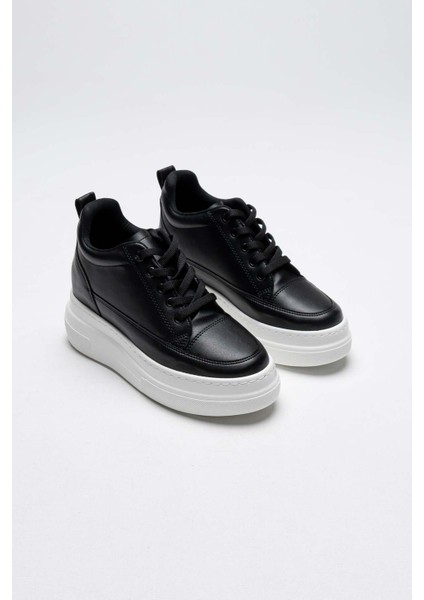 Alexis Premium 8 cm Gizli Topuk Siyah Beyaz Kadın Spor Ayakkabı