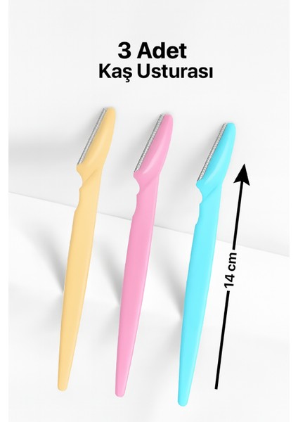 3 Adet Yüz Jileti ve Kaş Usturası, Kadın Jileti Epilasyon, 3'lü Bıyık Alma Düzeltici Ustura Seti