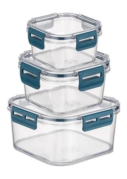 3'lü Pratik Silikon Contalı Sızdırmaz Kapaklı Sağlam Istiflenebilir Saklama Kapları