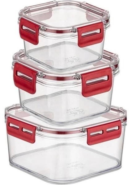 3'lü Pratik Silikon Contalı Sızdırmaz Kapaklı Sağlam Istiflenebilir Saklama Kapları