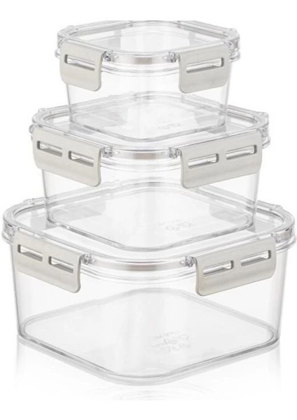3'lü Pratik Silikon Contalı Sızdırmaz Kapaklı Sağlam Istiflenebilir Saklama Kapları