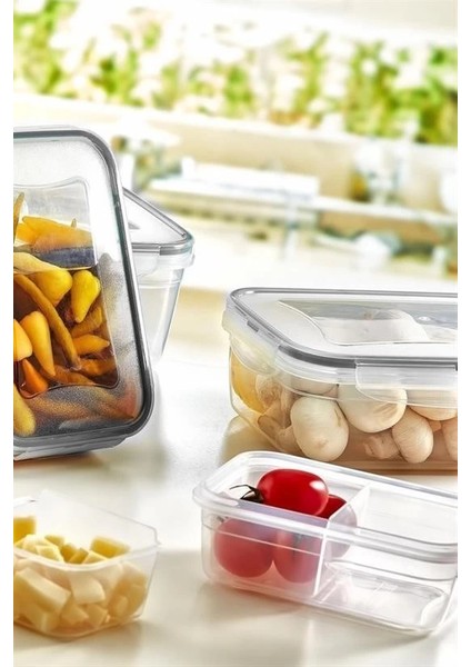 2 Bölmeli Sızdırmaz Contalı Kilitli Kapaklı 1 Litre Erzak Saklama Kabı -LC505