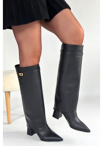 Jike Tak Çıkar Sivri Burun Topuklu Çizme Siyah