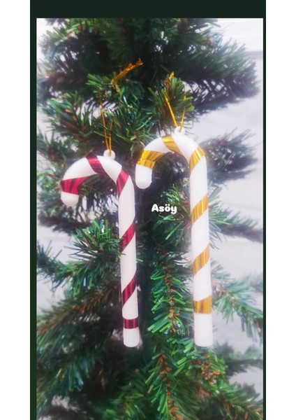 Yılbaşı Çam Ağacı Süsü 2li Baston Şeker Kırmızı Gold Baston Ağaç Süsü 13 cm