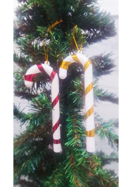 Yılbaşı Çam Ağacı Süsü 2li Baston Şeker Kırmızı Gold Baston Ağaç Süsü 13 cm fiyatları