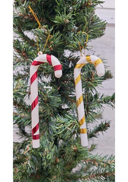 Yılbaşı Çam Ağacı Süsü 2li Baston Şeker Kırmızı Gold Baston Ağaç Süsü 13 cm modelleri