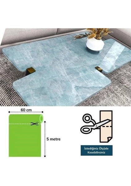 Mermer Desenli Masa Tezgah Mutfak Su Geçirmez Yapışkanlı Folyo Sticker Mavi 5x0,6m indirimleri