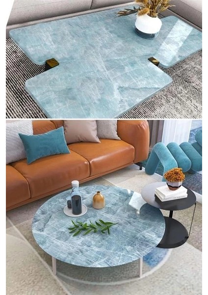 Mermer Desenli Masa Tezgah Mutfak Su Geçirmez Yapışkanlı Folyo Sticker Mavi 5x0,6m