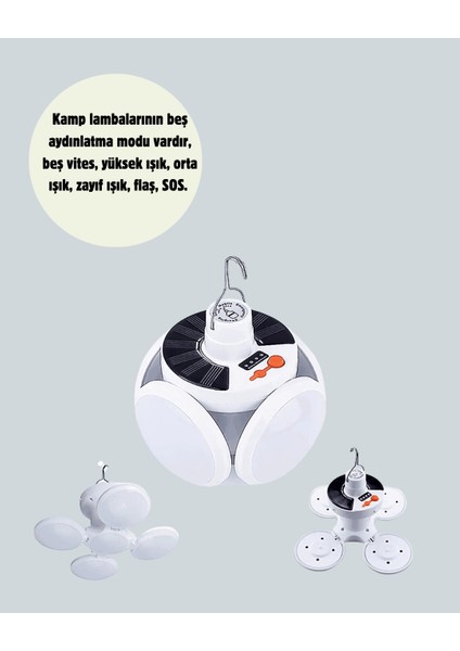 Bfs Güneş Paneliyle Şarj Olan Katlanabilir LED Çadır Lambası – 5 Kademeli Aydınlatma fiyatları