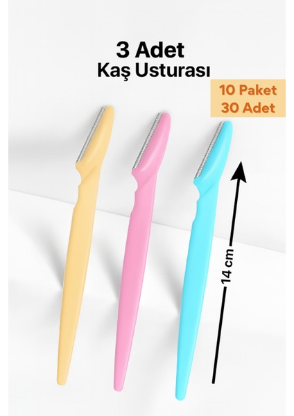 3'lü Yüz Jilet ve Kaş Usturası, Kadın Epilasyon, Bıyık Alma Düzeltici Ustura Set (10 Paket, 30 Adet)