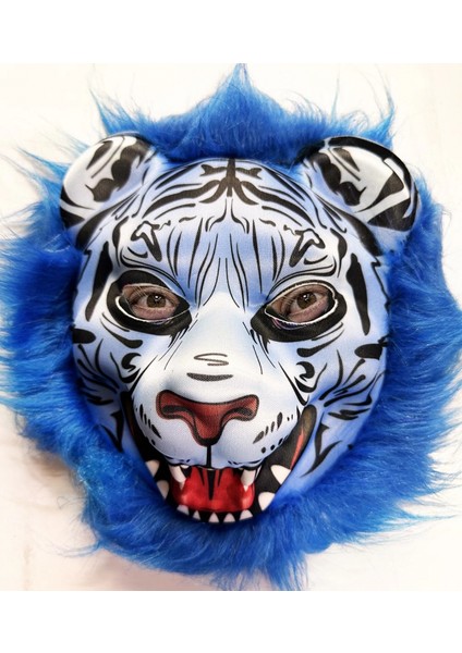 - Mavi Saçlı Kaplan Maskesi Kurt Maskesi Mega Peluş 27 No