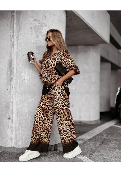 Kadın Dalgıç Kumaş Leopar Desenli Fermuar Detaylı Ikili Tamım fiyatları