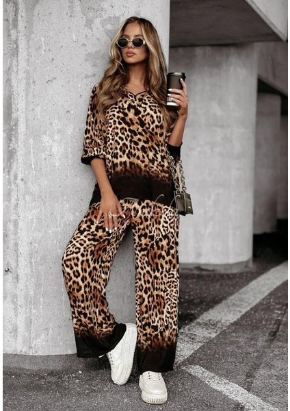 Kadın Dalgıç Kumaş Leopar Desenli Fermuar Detaylı Ikili Tamım modelleri