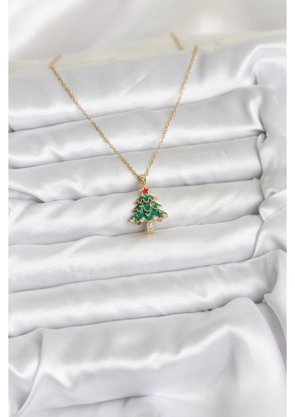 316L Çelik Zincir Gold Renk Çam Ağacı Model Yılbaşı Temalı Kadın Kolye fiyatları