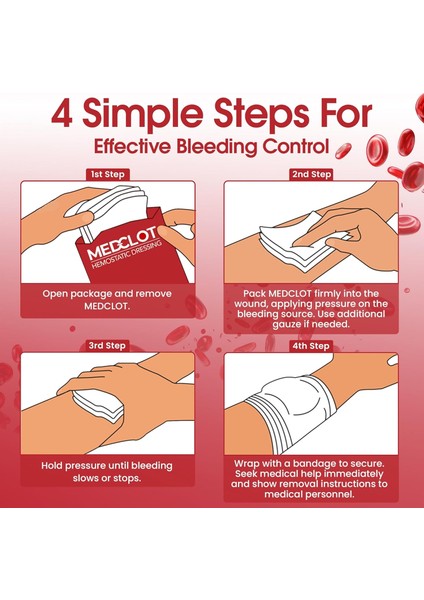 Hemostatik Steril Kanama Durdurucu Tampon Gazlı Bez Kaolin Ce Sertifikalı 7,5 x 61 cm (2 ft) Pansuman Bandaj Acil Durum Ilk Yardım Kanama Kontrolü