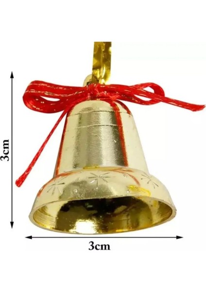 Yılbaşı Ağacı Süsü Gold Renk Çan Süs Kırmızı Fiyonklu 6 Adet Küçük Boy 3 cm modelleri