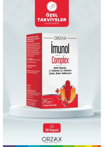 Orzax Imunol Complex Takviye Edici Gıda 30 Kapsül - Dezenfektan Hediyeli (%72 Alkol)