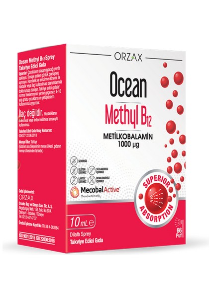 Orzax Methyl B12 10 ml Takviye Edici Gıda - Dezenfektan Hediyeli (%72 Alkol)