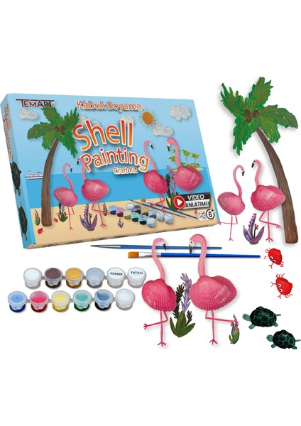 Deniz Kabuğu Boyama /Video-Görsel Destekli /Yaratıcı Aile Etkinliği /Flamingo Tema Sanatsal Aktivite Seti
