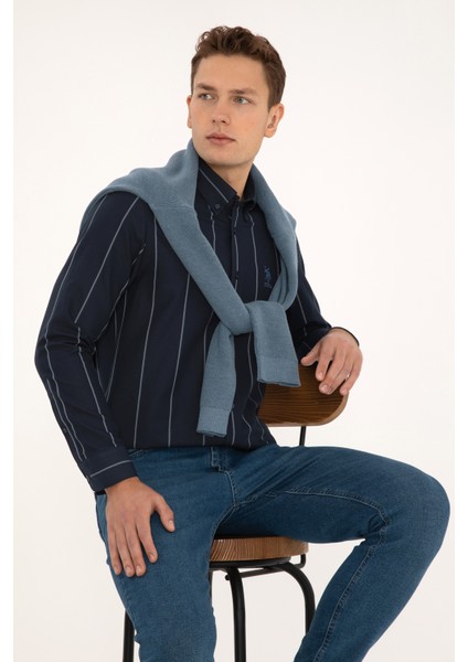 Erkek Lacivert Gömlek Desenli 50308537-VR033