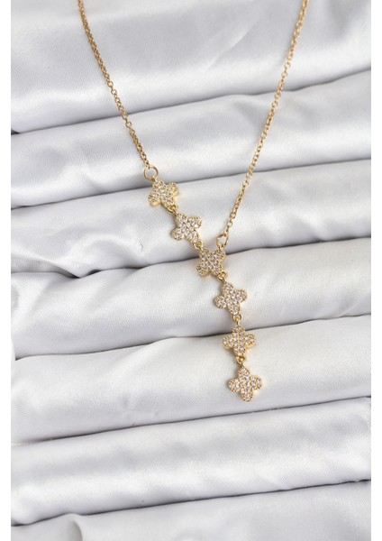 316L Çelik Zincir Gold Renk Yonca Model Kadın Kolye - TJ-BKO10674