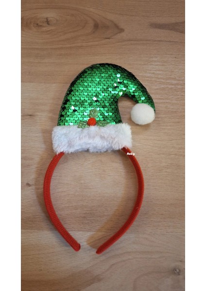 Yılbaşı Pullu Yeşil Taç 1 Adet Yılbaşı Taçı Beyaz Ponponlu Çocuk Veya Yetişkin Yılbaşı Taç