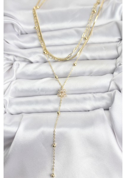 Erb Pirinç Gold Renk Kutup Yıldızı Model Detaylı 3\&apos;lü Kombin Y Kadın Kolye fiyatları