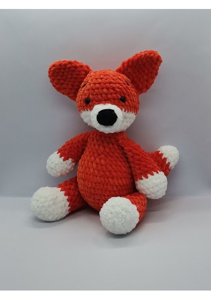 Amigurumi Kurnaz Tilki Oyuncak El Yapımı Örme Kadife İp 35 cm