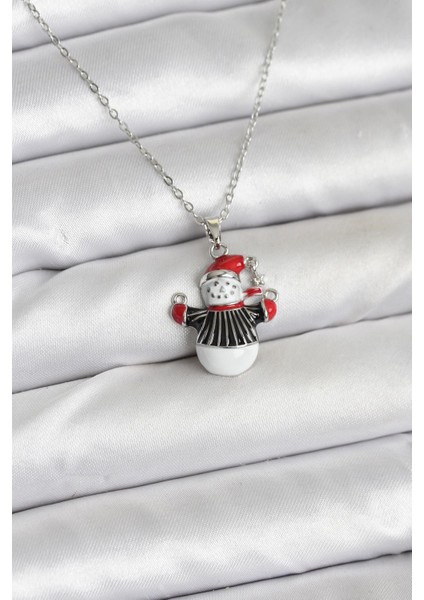 Erb 316L Çelik Zincir Gümüş Renk Kardan Adam Figürlü Yılbaşı Temalı Kadın Kolye