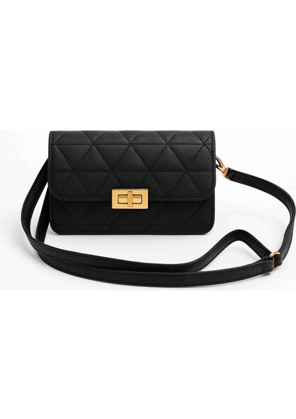Kadın Günlük Kapitone Crossbody Çanta – Siyah – Ayarlanabilir Askı