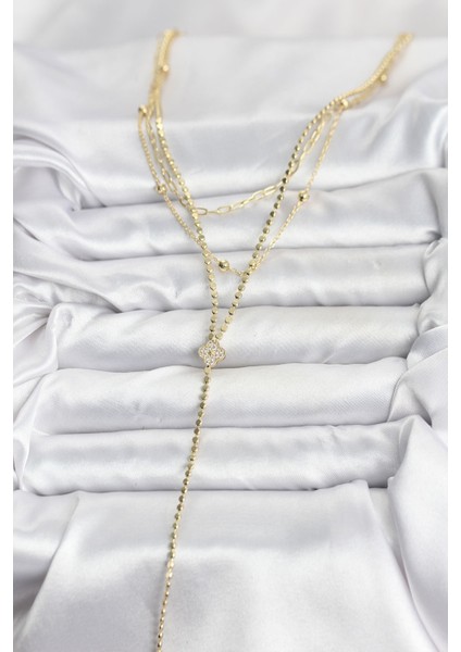 Erb Pirinç Gold Renk Zirkon Taşlı Yonca Model Detaylı 3\&apos;lü Kombin Y Kadın Kolye fiyatları