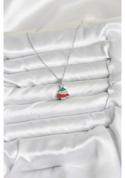 Erb 316L Çelik Zincir Gümüş Ren Çam Ağacı Model Zirkon Taşlı Yılbaşı Temalı Kadın Kolye fiyatları