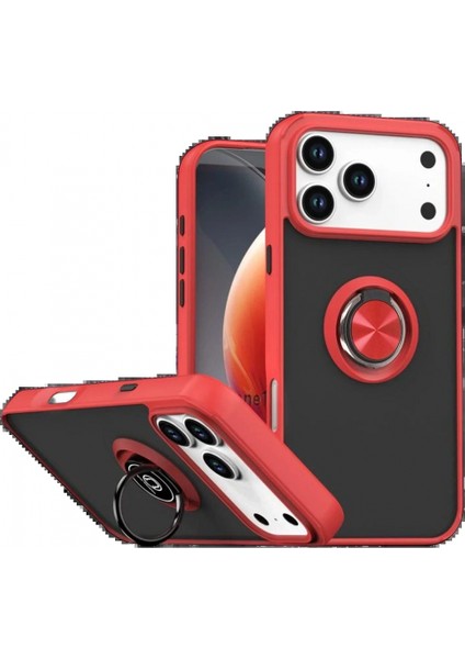 Ieg Apple iPhone 17 Pro Max Montreal Yüzüklü Silikon Kapak - Kırmızı