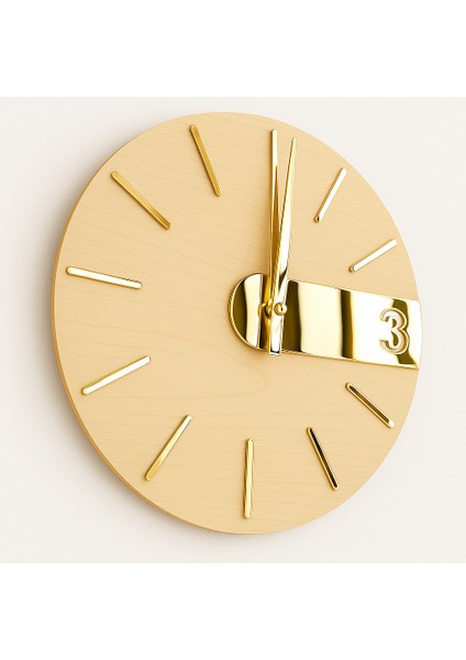Premium Gold Pleksi Duvar Saati – Açık Ahşap Modern Tasarım, Sessiz Mekanizma